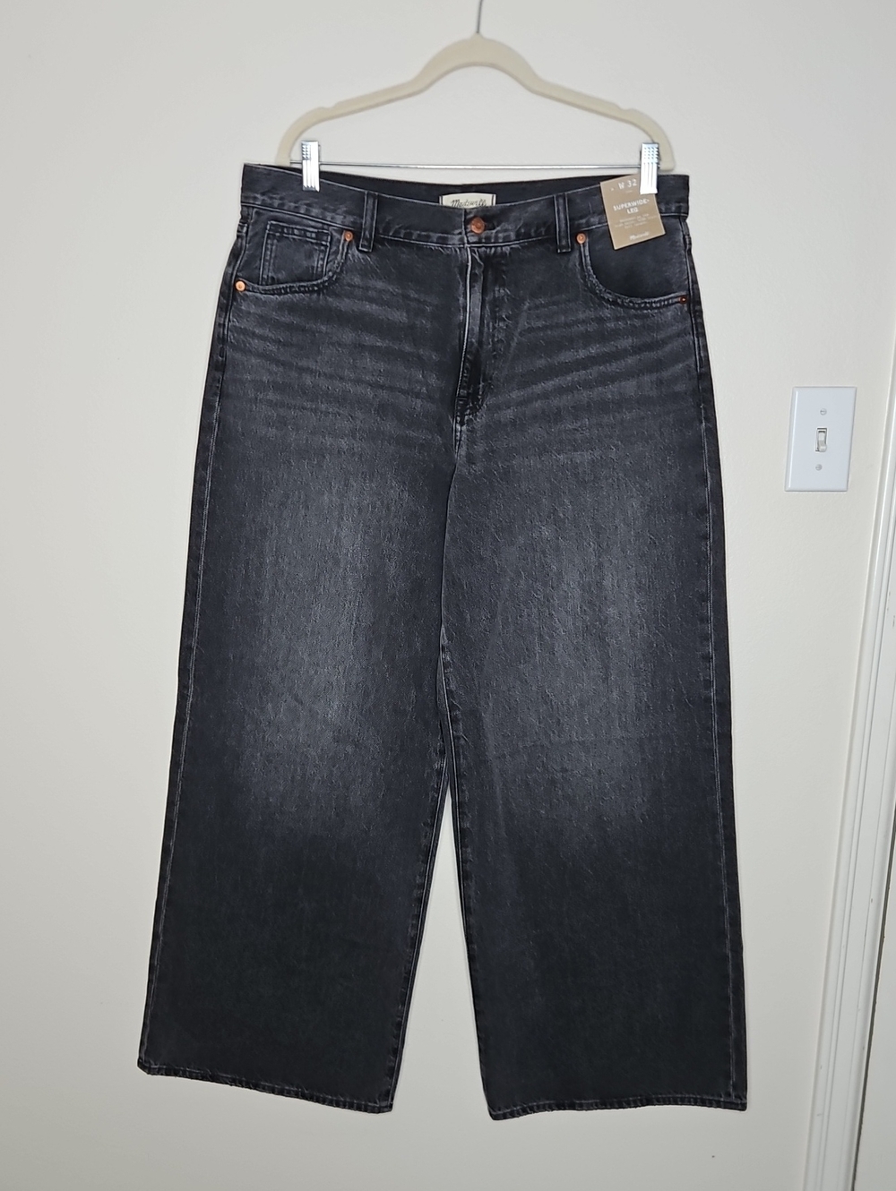 NWT Madewell Superwide-Leg Black Gray Jeans Size 32